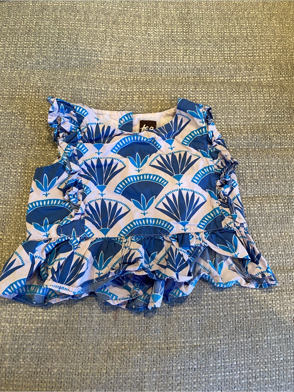 Blue Patterned Ruffle Kids Top